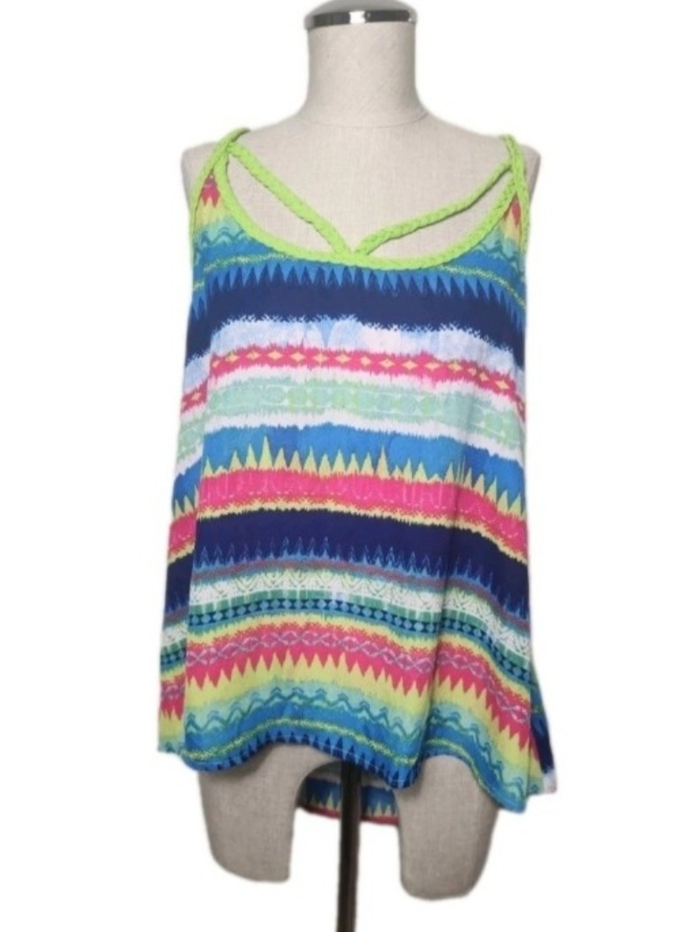 No Boundaries Juniors Tank Top with Braided Strap Size XL (15-17) Boho Neon